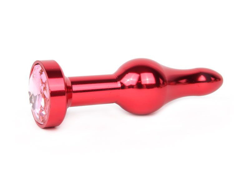 Удлиненная шарикообразная красная анальная втулка с розовым кристаллом - 10,3 см.