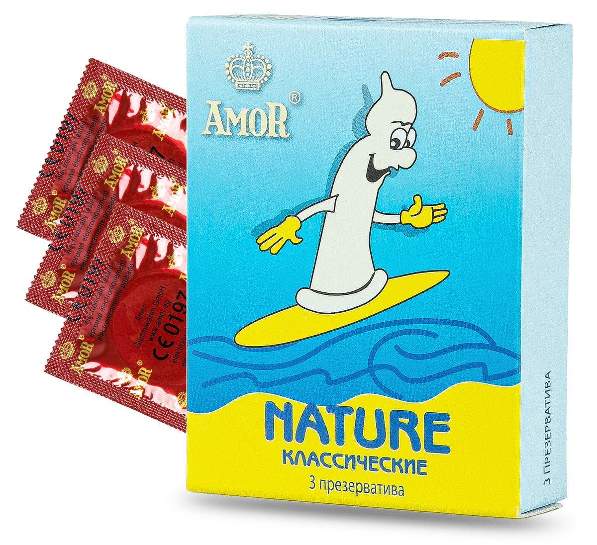 Классические презервативы AMOR Nature  Яркая линия  - 3 шт.