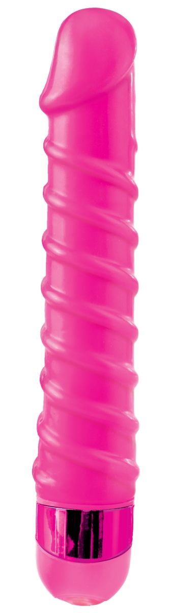 Розовый вибромассажер с винтовыми ребрышками Candy Twirl Massager - 16,5 см.